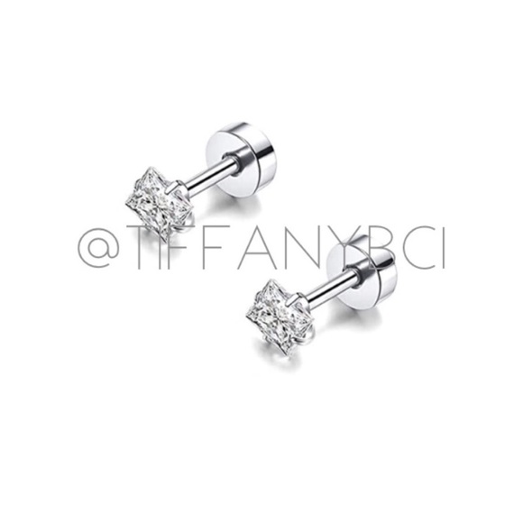 Jewelry - Minimalist Square CZ Tiny Stud Earrings